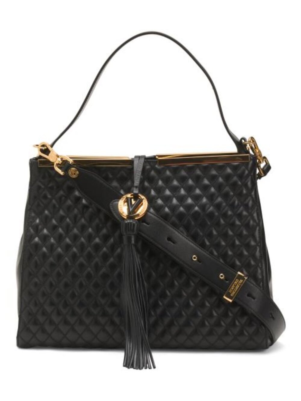 VALENTINO ORLANDI Made In Italy Leather Satchel With Gold Tone Bar Top And Tasse